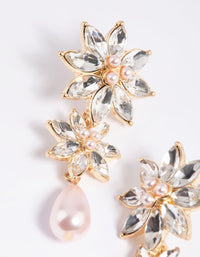 Pink Diamante Flower & Pearl Drop Earrings - link has visual effect only