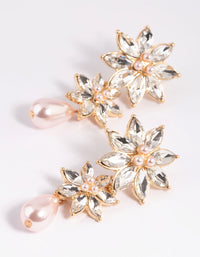 Pink Diamante Flower & Pearl Drop Earrings - link has visual effect only