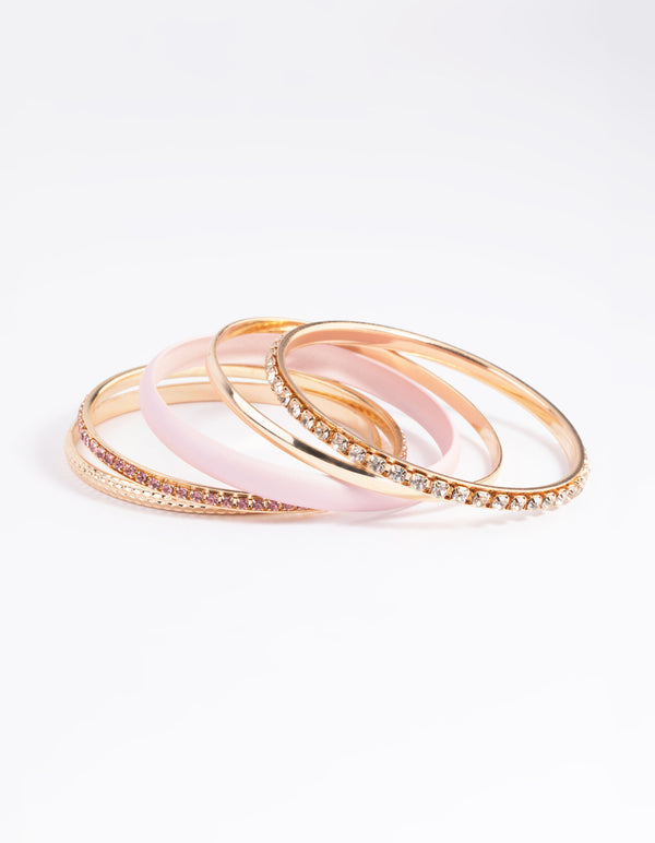 Blush Pearlised Diamante Bangle 5-Pack