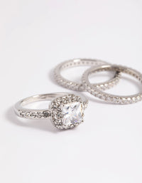 Rhodium Diamond Simulant Square Ring Pack - link has visual effect only