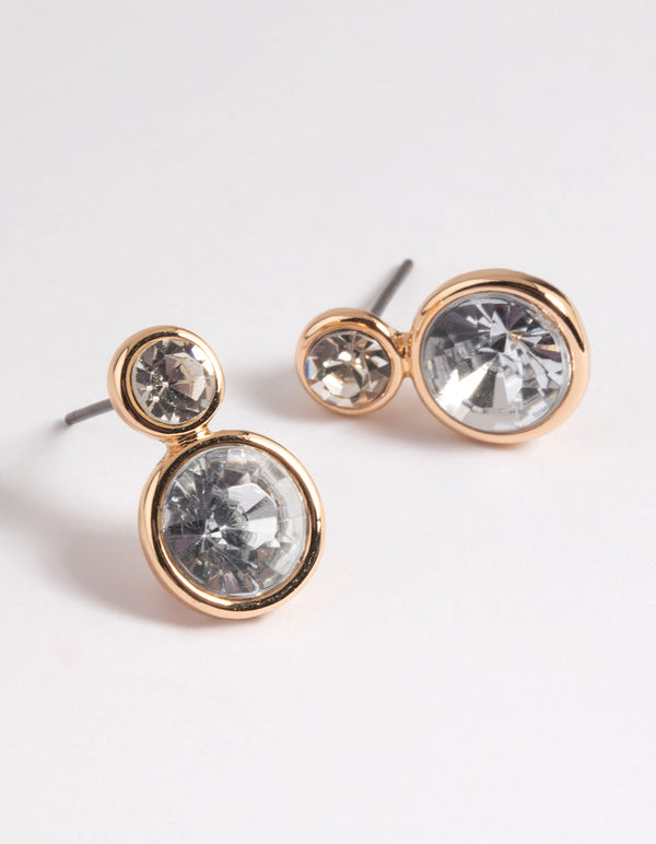 Gold Diamante Round Stud Earrings