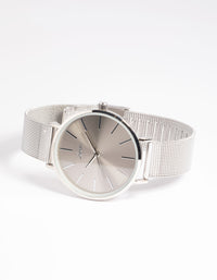 Silver Simple Mesh Strap Watch - link has visual effect only