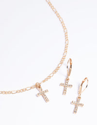 Gold Diamond Cross Earrings & Necklaces Giftbox - link has visual effect only