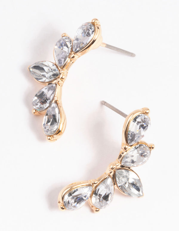 Gold Diamante Pear Crawler Earrings