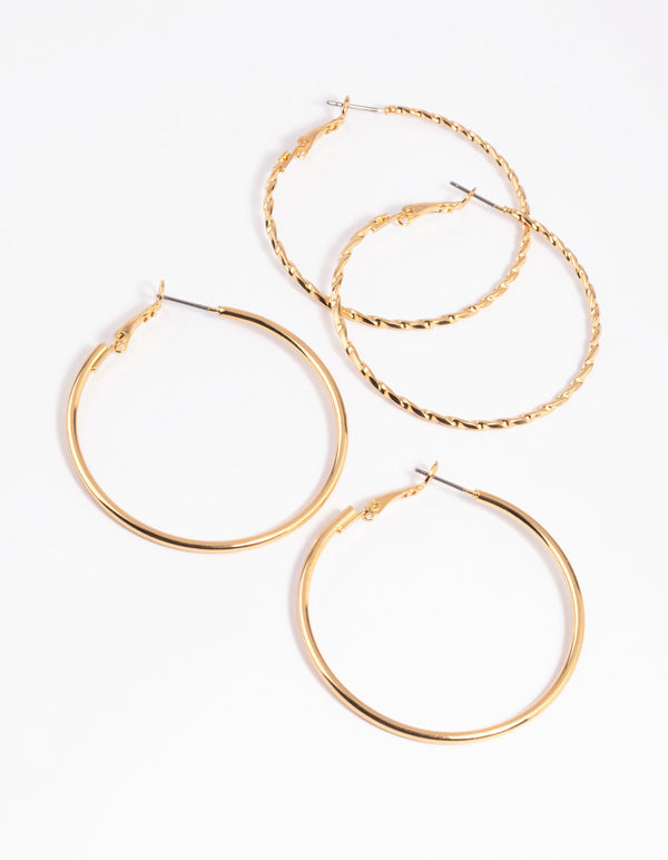 Gold Twisted Hoop Earring Set