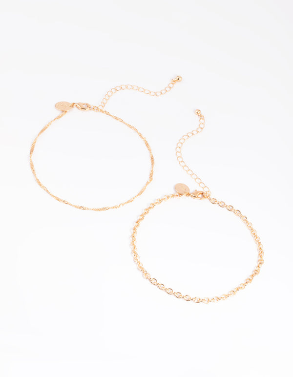 Gold Twisted Anklet Set