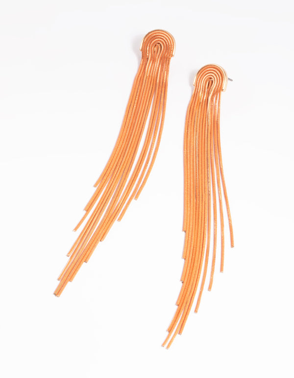 Orange Waterfall Chain Drop Earrings