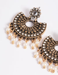 Antique Gold Diamante & Pearl Vintage Drop Earrings - link has visual effect only