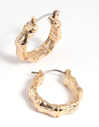 Gold Bamboo Huggie Hoop Earrings - link has visual effect only