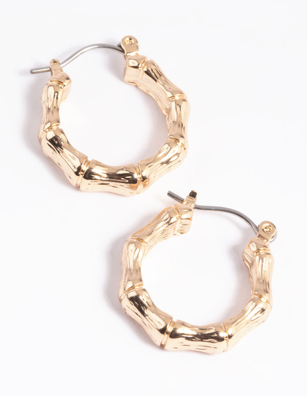 Gold Bamboo Huggie Hoop Earrings