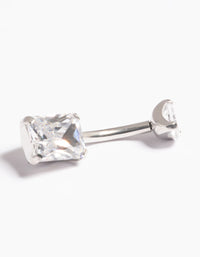 Platinum Plated Titanium Threadless Cubic Zirconia Baguette Belly Bar - link has visual effect only