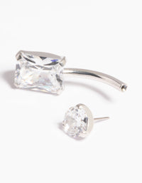 Platinum Plated Titanium Threadless Cubic Zirconia Baguette Belly Bar - link has visual effect only