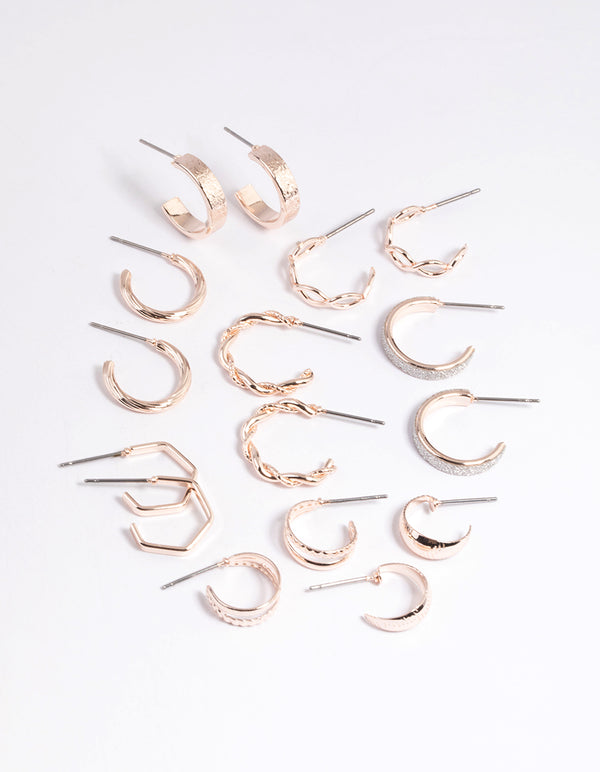 Rose Gold Textured Glitter Hoop Earring 8-Pack