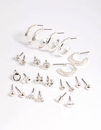 Silver Textured Stud & Hoop Earring 12-Pack - link has visual effect only