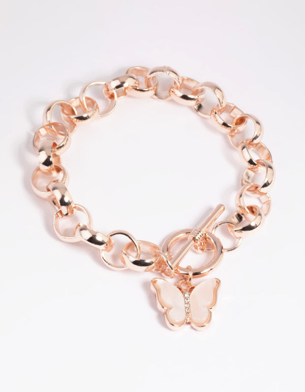 Rose Gold Butterfly Fob Bracelet