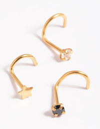 Gold Plated Surgical Steel Diamante Star Nose Stud Pack - link has visual effect only