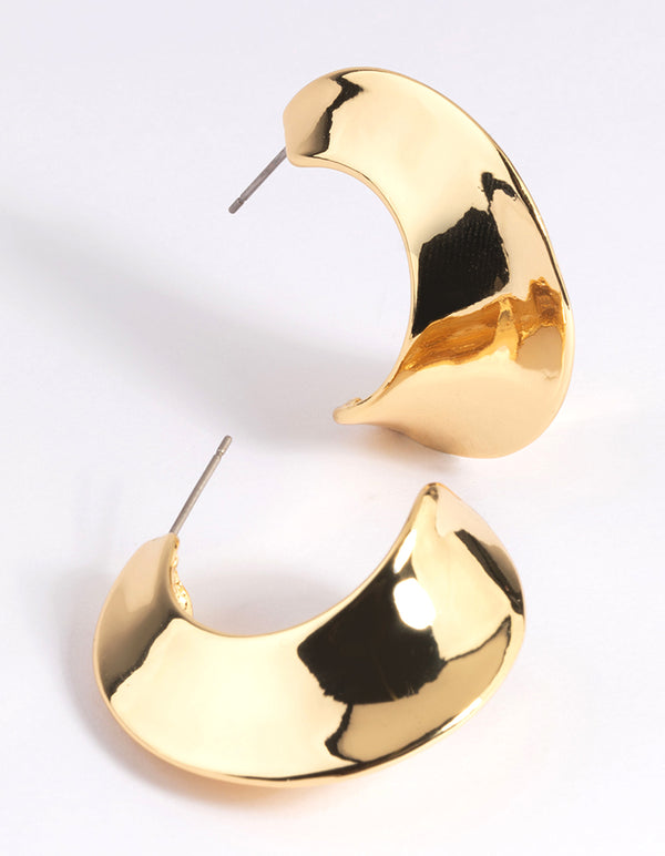 Gold Plated Molten Pointed Hoop Earrings