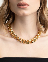 Gold Plated Brass Chunky Link Chain Necklace - link has visual effect only