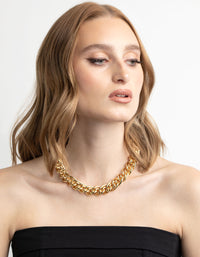 Gold Plated Brass Chunky Link Chain Necklace - link has visual effect only