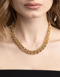 Gold Plated Oval Link Chain Necklace - link has visual effect only