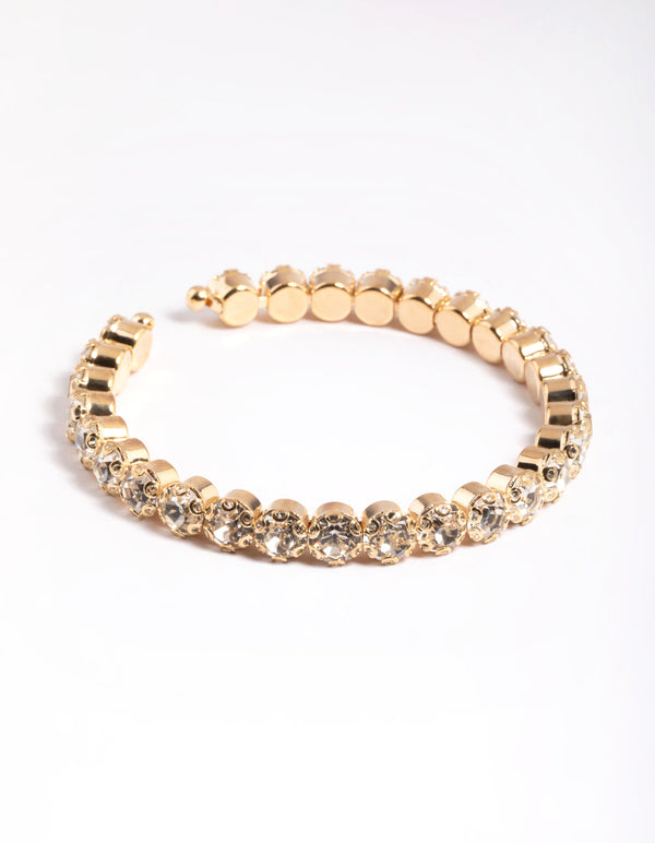 Gold Round Diamante Open Cuff Bangle