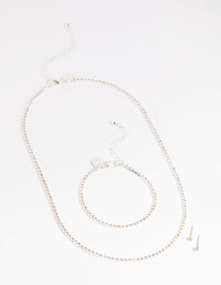 Silver Diamante Necklace Bracelet & Earrings Set - link has visual effect only