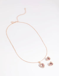 Pink Heart Necklace & Earrings Set - link has visual effect only