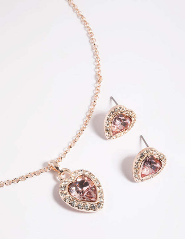 Pink Heart Necklace & Earrings Set