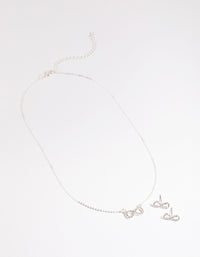 Silver Diamante Infinity Necklace & Earrings Set - link has visual effect only