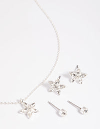 Silver Flower Necklace & Earrings Set - link has visual effect only