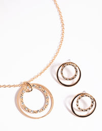 Gold Diamante Circle Necklace & Earrings Set - link has visual effect only