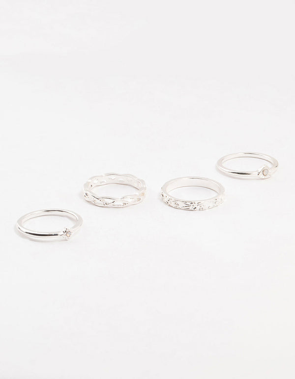 Silver Stone & Braid 5-Pack Rings