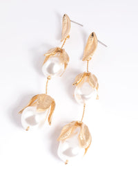 Gold Pearl & Flower Drop Earrings - link has visual effect only