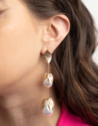 Gold Pearl & Flower Drop Earrings - link has visual effect only