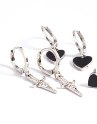 Rhodium Heart Flame Earring Stack Pack - link has visual effect only