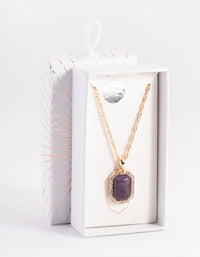 Gold Amethyst Diamond Halo Necklace - link has visual effect only