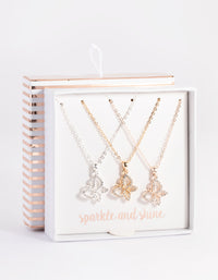 Mixed Metal Diamante Butterfly Necklace Pack - link has visual effect only