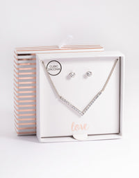 Silver Cubic Zirconia Necklace & Stud Earrings - link has visual effect only