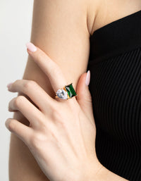 Rhodium Cubic Zirconia Green Statement Ring - link has visual effect only