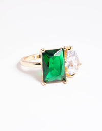 Rhodium Cubic Zirconia Green Statement Ring - link has visual effect only