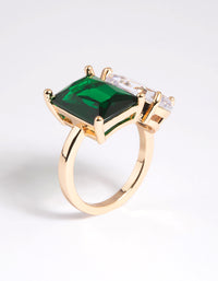 Rhodium Cubic Zirconia Green Statement Ring - link has visual effect only