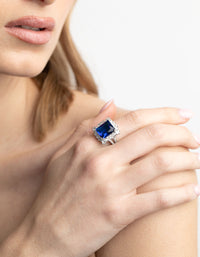 Silver Cubic Zirconia Blue Asscher Ring - link has visual effect only