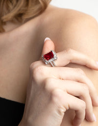 Silver Cubic Zirconia Red Asscher Ring - link has visual effect only