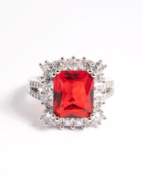 Silver Cubic Zirconia Red Asscher Ring - link has visual effect only