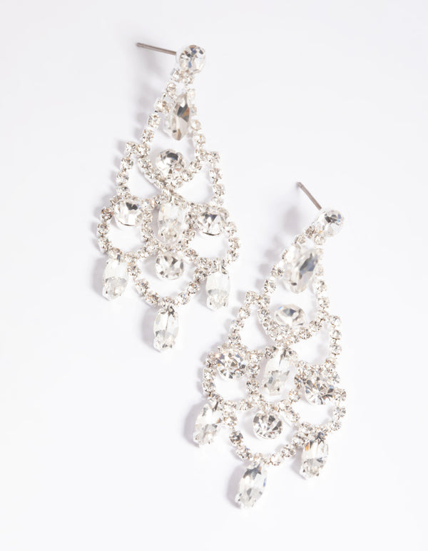 Silver Diamante Layered Drop Earrings