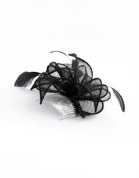 Black Looped Sinamay Fascinator Comb with Feathers - link has visual effect only