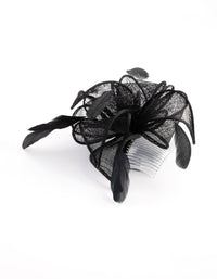 Black Looped Sinamay Fascinator Comb with Feathers - link has visual effect only