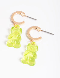 Gold Diamante Green Cute Bear Earrings - link has visual effect only