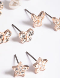 Kids Rose Gold Diamante Butterfly Stud 6-Pack - link has visual effect only