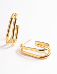 Waterproof Gold Plated Stainless Steel Oval Double Hoop Earrings - link has visual effect only